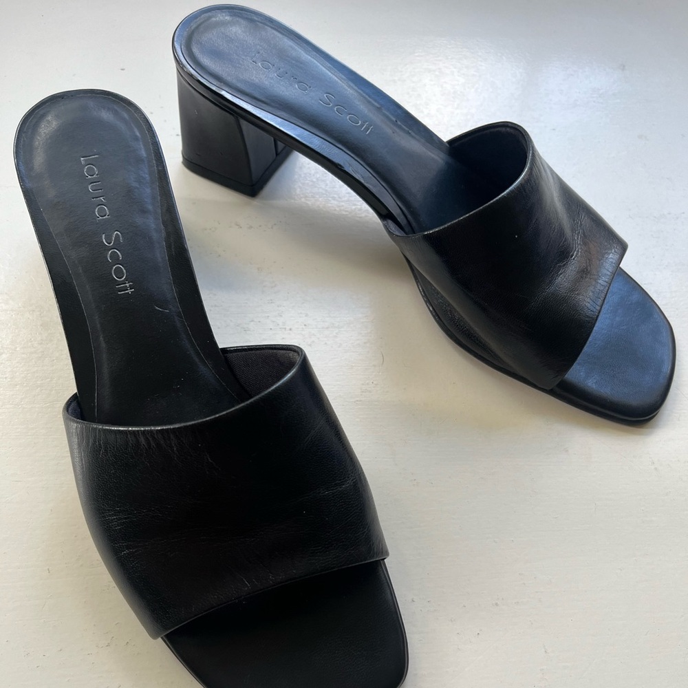 Black leather wedge heel size 7.5